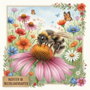 Eine Biene sammelt Nektar von einer Wildblume, ein Zeichen für den erfolgreichen Wildblumengarten anlegen.