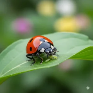 Marienkäfer bekämpft Blattläuse als Teil der natürliche schädlingsbekämpfung garten Methoden