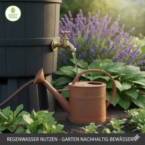 Der Wasserhahn einer Regentonne nachhaltig kaufen zum Wassersparen und Gießen der Pflanzen.