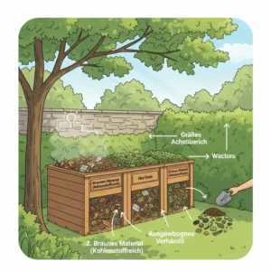 Das ideale Verhältnis von braunem (kohlenstoffreich) und grünem (stickstoffreich) Material, um kompost im garten richtig anlegen.