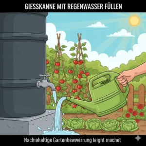Gießkanne wird mit sauberem Wasser aus dem Zapfhahn der Regenwassernutzung im Garten Anleitung befüllt.