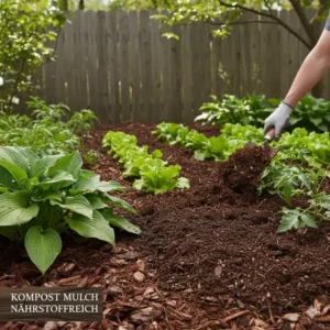 Reifer Kompost als nährstoffreicher Mulch im Garten