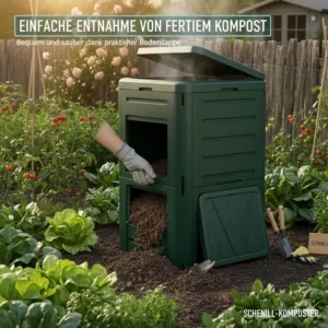 Detailansicht: Entnahmeklappe zur einfachen Gewinnung von Fertigkompost aus dem schnell komposter garten kaufen