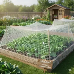 Schutznetz über Gemüsebeet zur Prävention bei der natürliche schädlingsbekämpfung garten