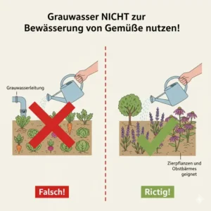 Wichtiger Hinweis: Grauwasser nicht nutzen für die Bewässerung von Wurzelgemüse und essbaren Blattpflanzen.