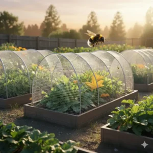 Biologischer Anbau unter dem ökologische insektennetz für garten, ideal für den Anbau von Salat und Blattgemüse ohne Pestizide.