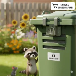 Bio Abfalltonne für den Garten mit sicherem Verschluss, um Ungeziefer fernzuhalten.