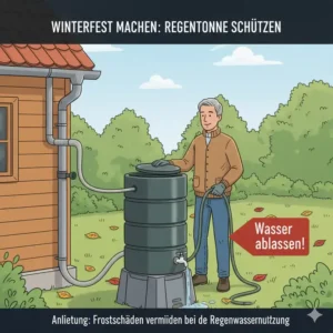 Anleitung zur Vorbereitung einer leeren Regentonne auf den Winter (wichtig für Regenwassernutzung im Garten).