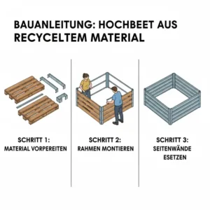 Schritt-für-Schritt Bauanleitung für das hochbeet aus recyceltem material.