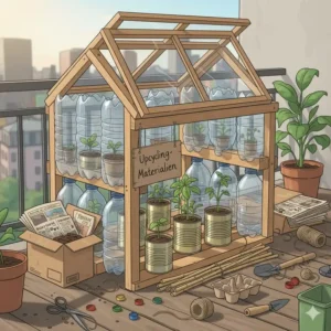 Mini Gewächshaus Nachhaltig bauen: Wiederverwendung von PET-Flaschen und Altglas.