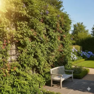 Efeubewachsene Wand als natürliche schattierung für garten und Sonnenschutz