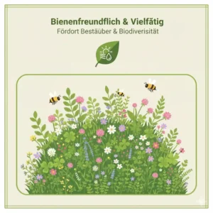 Ökologische Rasenabdeckung mit kleinen Blüten zur Förderung der Biodiversität und als Nahrungsquelle für Bienen.