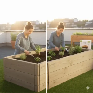 Ergonomische Höhe des Kräuterhochbeets. Nachhaltiges Gärtnern ohne Rückenschmerzen, jetzt kaufen.
