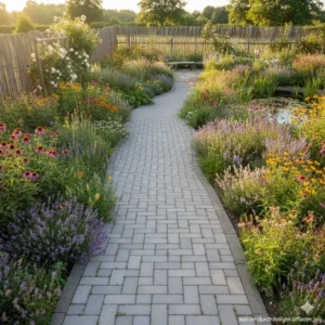 Beispiel für wasser-durchlässiges Pflaster, eine nachhaltige ökologischer gartenweg ideen, die Regenwasser in den Boden leitet.