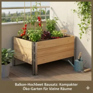 Kleiner Hochbeet Bausatz ökologisch auf dem Balkon, ideal für die Stadtgärtnerei.
