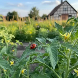 Marienkäfer auf einer Pflanze zur biologischen Schädlingsbekämpfung im Rahmen des ökologischer gartenbau deutschland.