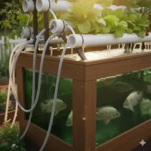 Die Wasserzirkulation und Pumpe im geschlossenen Kreislauf des aquaponik set für garten.