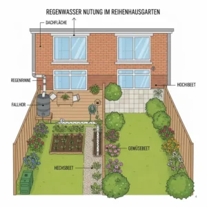 Ein System zur Regenwassernutzung speziell für einen ökologischer garten im reihenhaus.