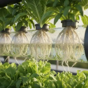 Nahaufnahme der gesunden Wurzeln einer Pflanze, ein Zeichen für den Erfolg eines hydroponik garten nachhaltig.