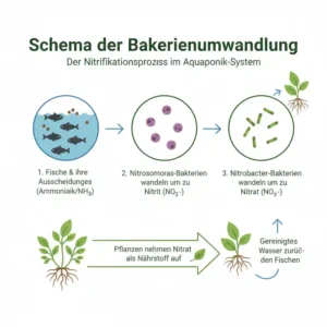 Schema der Nitrifikation – wie Bakterien im aquaponik set für garten Nährstoffe erzeugen.
