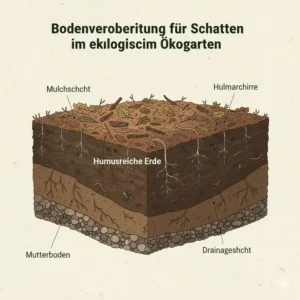 Querschnitt der Bodenbearbeitung und Humusschicht für Schattenpflanzen ökologischer garten.