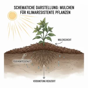 Richtiges Mulchen schützt klimaresistente pflanzen für garten vor zu schneller Verdunstung.