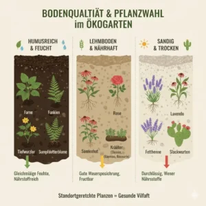 A diagram showing how to choose standortgerechte pflanzen ökogarten based on specific soil conditions.