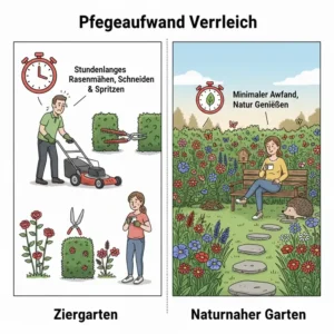 Zeitersparnis bei der Gartenarbeit durch das Konzept naturnaher garten statt ziergarten.