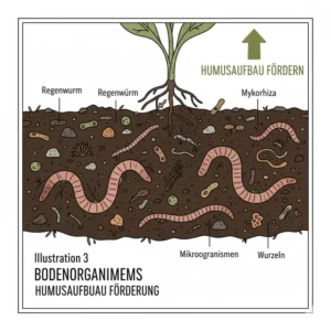 Regenwürmer und Mikroorganismen im Boden unterstützen aktiv den Humusaufbau im ökologischen Garten.