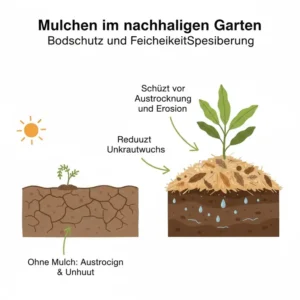 Mulchen schützt und erhält einen gesunder Boden für nachhaltigen Garten.