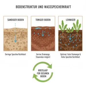 Die Bodenstruktur und Wasserspeicherung für gesunder Boden für nachhaltigen Garten.