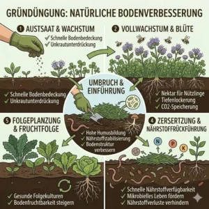 Pflanzen der Gründüngung, die den Boden verbessern und nachhaltig das bodenleben fördern im garten.