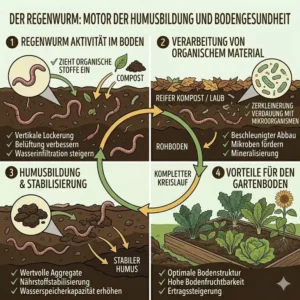 Die Rolle der Regenwürmer bei der Humusbildung, um das biologische bodenleben fördern im garten.
