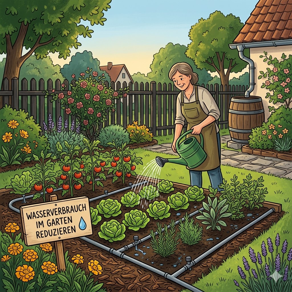 Effiziente Gartenbewässerung am Abend, um den wasserverbrauch im garten reduzieren zu können.