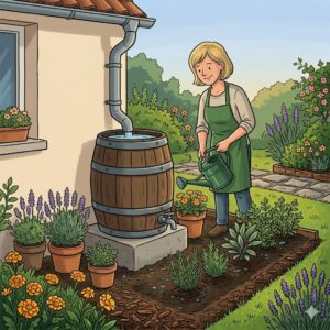 Mulchschicht auf dem Boden verteilt, um die Verdunstung zu stoppen und den wasserverbrauch im garten reduzieren.