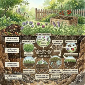 Darstellung von Gründüngungspflanzen wie Klee zur natürlichen Stickstoffanreicherung und langfristige bodengesundheit garten.