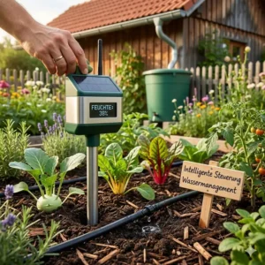 Ein digitaler Bodenfeuchtigkeitssensor zur intelligenten Steuerung des Wassermanagements im nachhaltigen Garten.