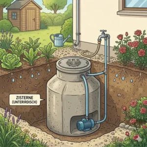 Eine unterirdische Zisterne als versteckte Lösung für die wasserspeicherung im garten.
