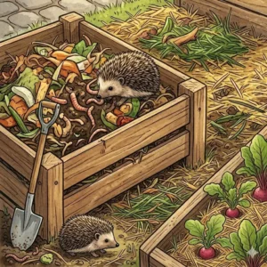 A focused view of a mulched garden bed, showing the protective organic layer, a core technique in natürliche Gartenpflege Methoden.