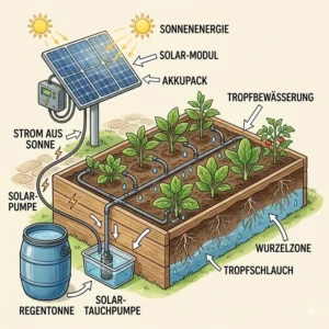 Funktionsweise einer Solar-Bewässerungsanlage als nachhaltige gartenbewässerung ohne strom.