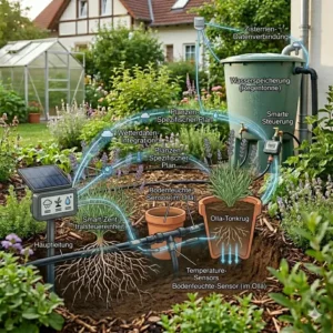 Smarte Steuerung mit Bodenfeuchtesensoren für eine automatisierte und klimaeffiziente bewässerung garten.