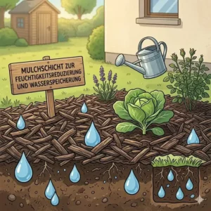 Schutzschicht aus Mulch zur natürlichen Feuchtigkeitskontrolle und wasserspeicherung im garten.