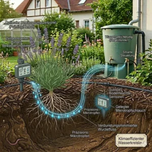 Übersicht über den optimalen Bewässerungszeitpunkt am frühen Morgen für klimaeffiziente bewässerung garten.