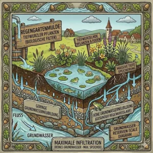 Diagramm der Wurzelzonen von Tiefwurzlern für natürliche wasserkreisläufe garten.