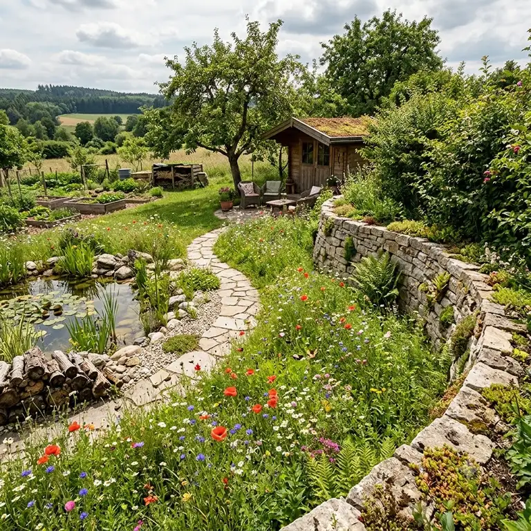 Ein naturnah gestalteter Garten mit verschiedenen Zonen – ideal, um ökologische gartenstrukturen planen.