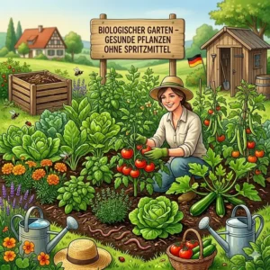 Mischkultur-Illustration von Tomaten und Basilikum, die hilft, gesunde Pflanzen ohne Spritzmittel zu züchten.