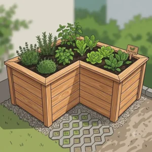 Illustration of a wooden raised bed, serving as one of the best langlebige gartenlösungen nachhaltig for home gardening.