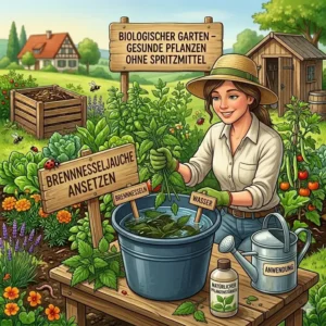 Vorbereitung einer Brennnesseljauche als natürlicher Dünger für gesunde Pflanzen ohne Spritzmittel.