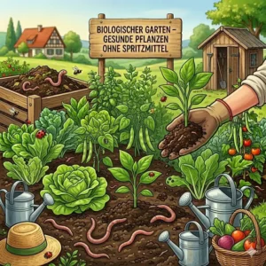 Illustration von gesundem Kompostboden mit Regenwürmern, der Basis für gesunde Pflanzen ohne Spritzmittel.