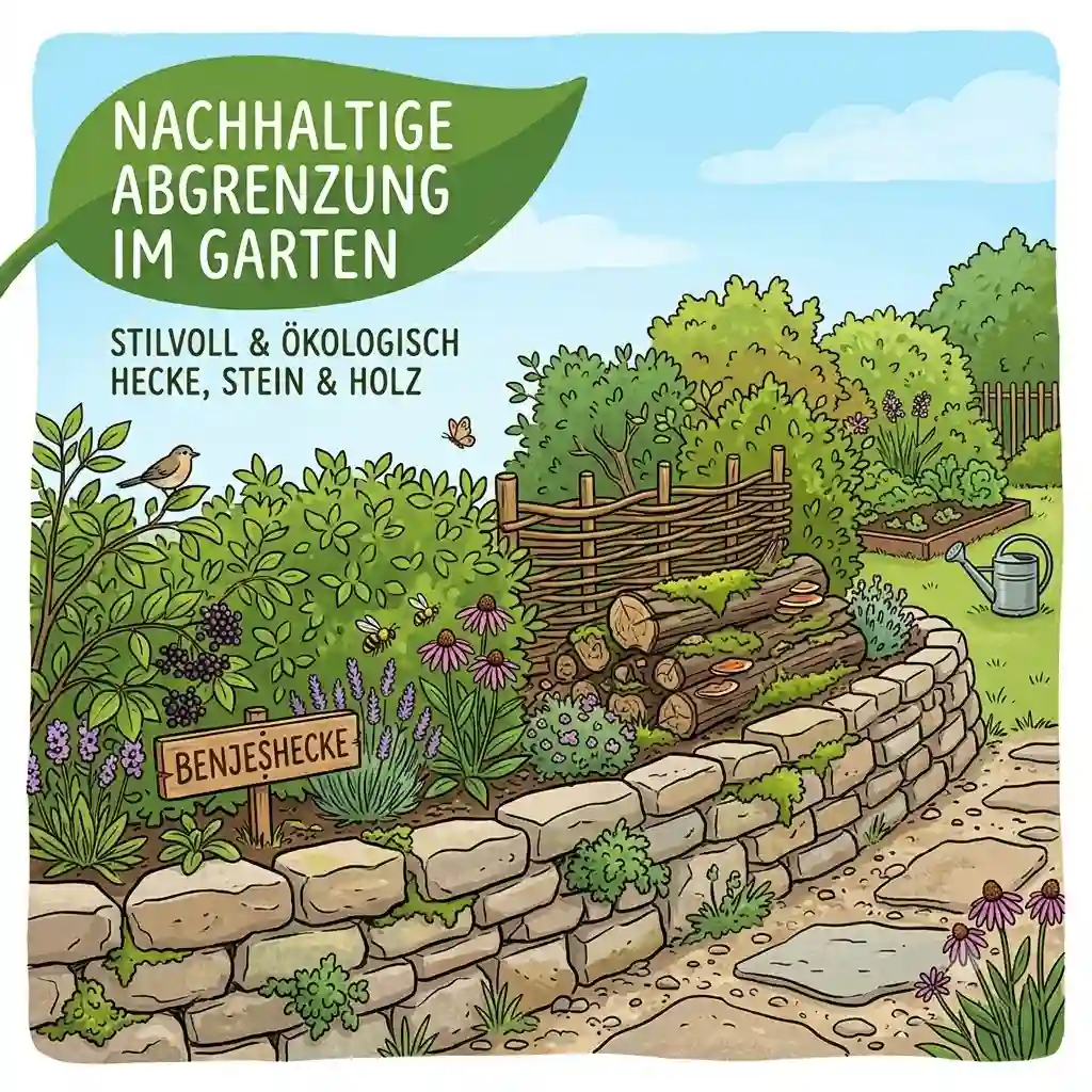 nachhaltige abgrenzung im garten sustainable bordering in the garden through a modern combination of natural stone and native wood types.